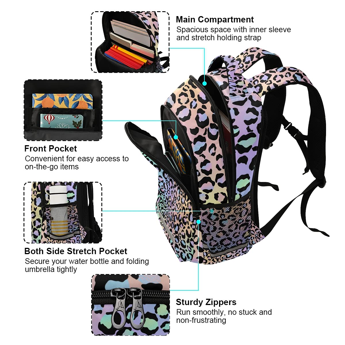 Foto 6 pulgar | Mochila Escolar Mnsruu con Estampado de Leopardo Y Correa Para El Pecho Para Niños - Venta Internacional