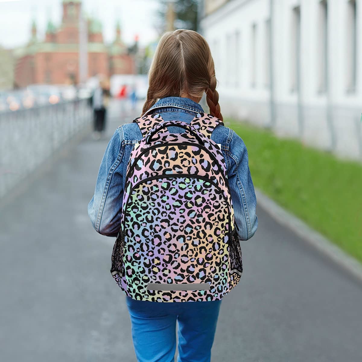Foto 7 pulgar | Mochila Escolar Mnsruu con Estampado de Leopardo Y Correa Para El Pecho Para Niños - Venta Internacional