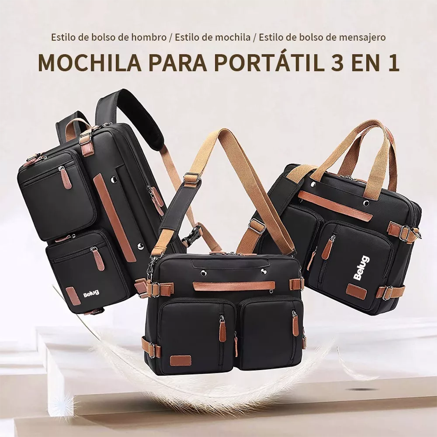 Foto 4 pulgar | Bolso Mensajero 3 en 1 para Laptop de 17.3" Impermeable en Negro