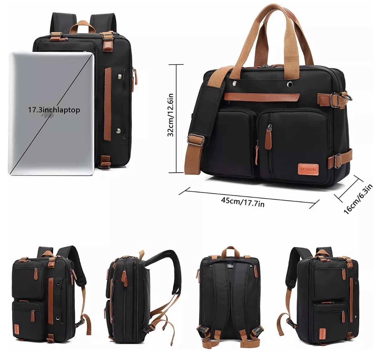 Foto 5 pulgar | Bolso Mensajero 3 en 1 para Laptop de 17.3" Impermeable en Negro