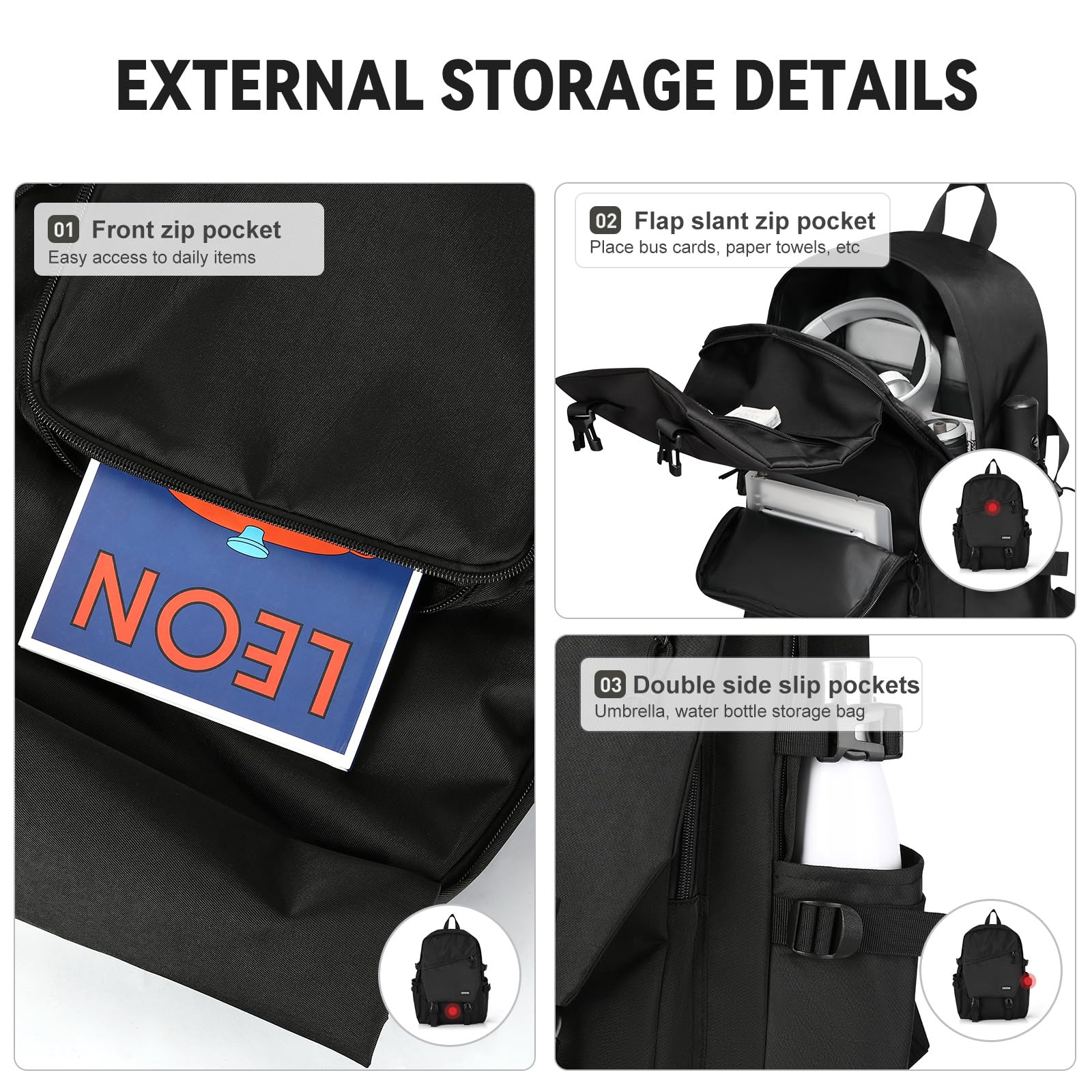 Foto 6 pulgar | Mochila Coowoz Casual Daypack Negra para Portátil - Venta Internacional