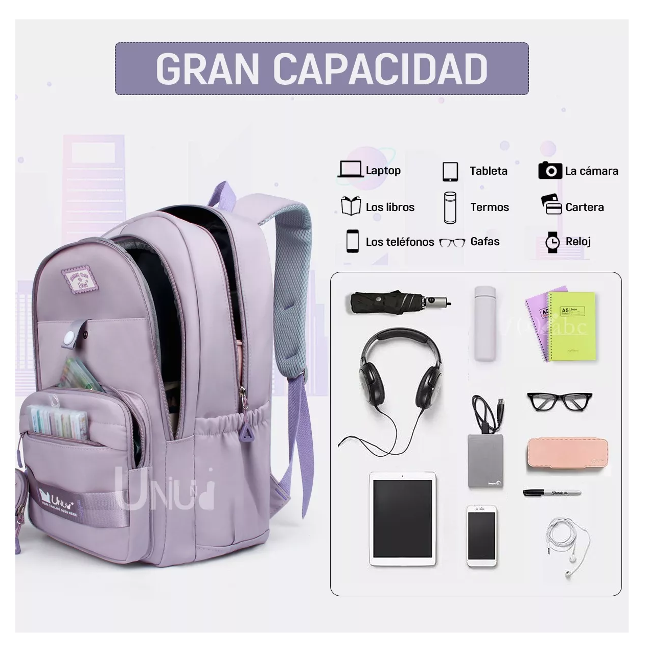 Foto 3 | Mochila Escolar De Viaje Bolsa Juvenil De Moda Para Laptop Color Violeta