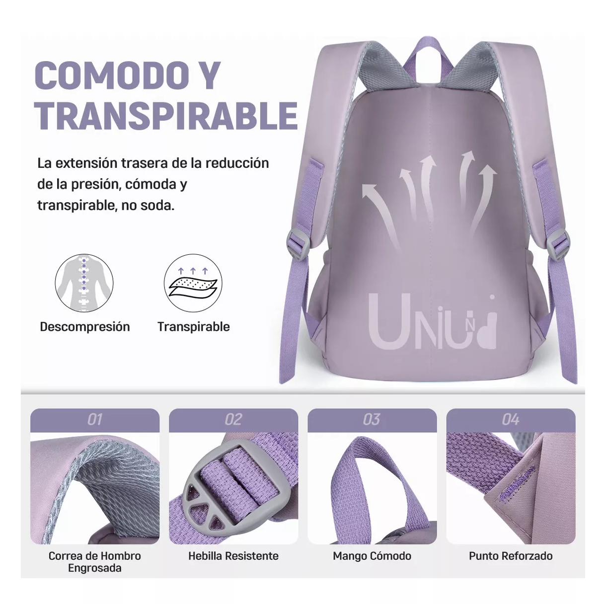 Foto 4 | Mochila Escolar De Viaje Bolsa Juvenil De Moda Para Laptop Color Violeta