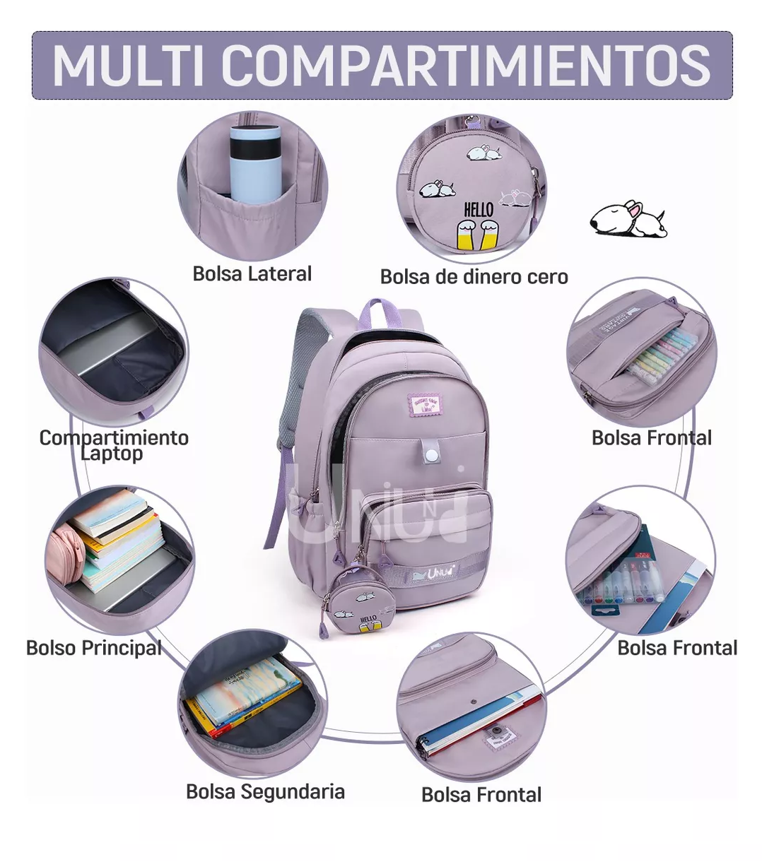 Foto 5 | Mochila Escolar De Viaje Bolsa Juvenil De Moda Para Laptop Color Violeta