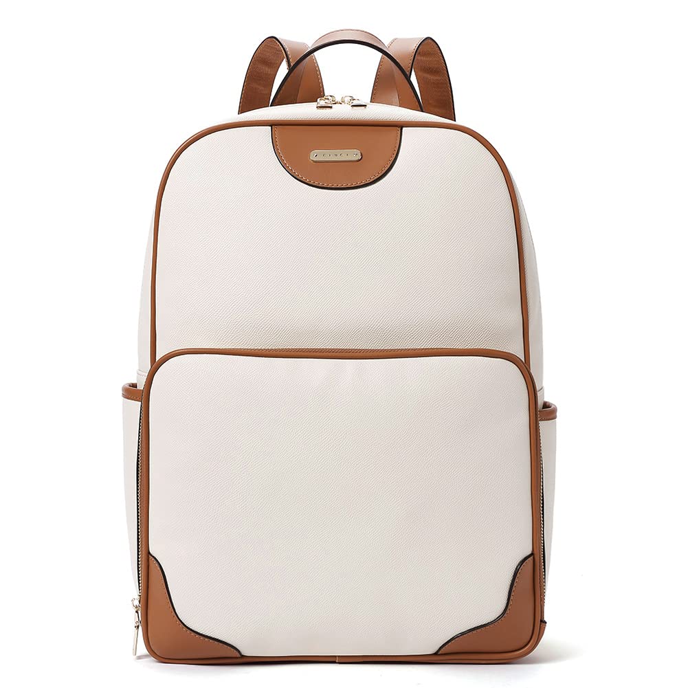 Foto 1 | Mochila Cluci De Piel Para Portátil De 15.6 Pulgadas Para Mujer, Color Blanquecino - Venta Internacional.