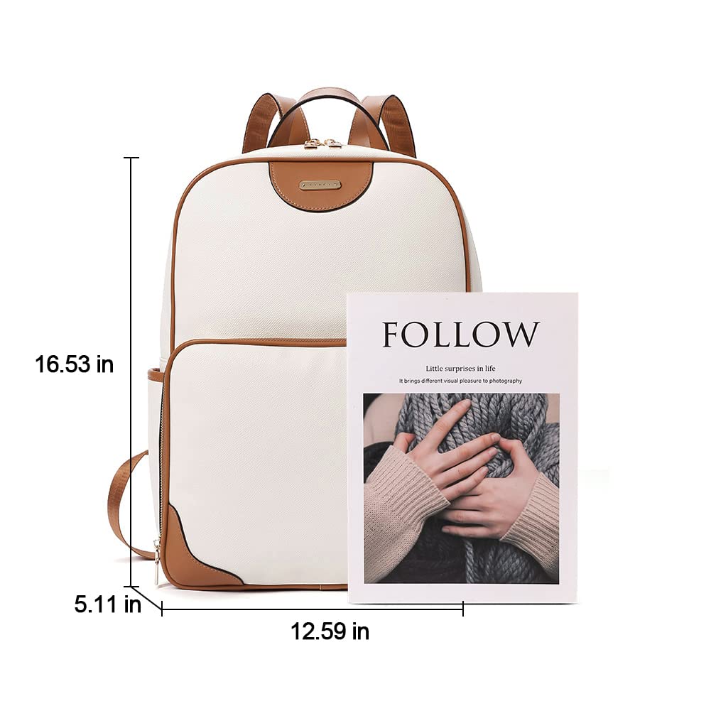 Foto 5 pulgar | Mochila Cluci De Piel Para Portátil De 15.6 Pulgadas Para Mujer, Color Blanquecino - Venta Internacional.
