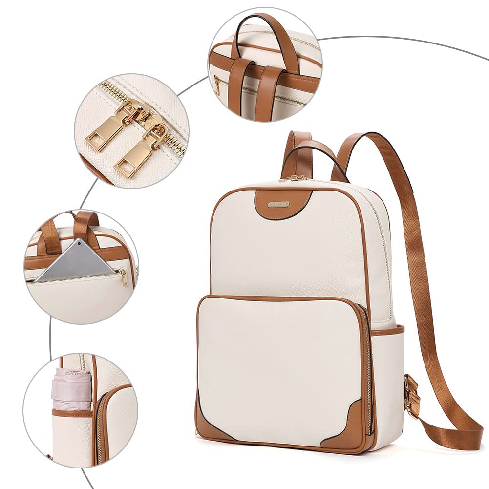 Foto 6 pulgar | Mochila Cluci De Piel Para Portátil De 15.6 Pulgadas Para Mujer, Color Blanquecino - Venta Internacional.