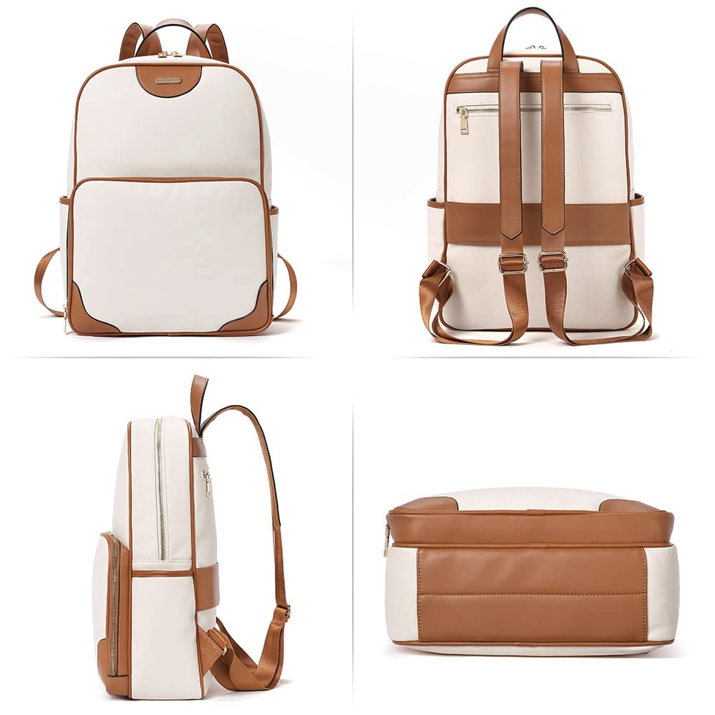 Foto 6 | Mochila Cluci De Piel Para Portátil De 15.6 Pulgadas Para Mujer, Color Blanquecino - Venta Internacional.