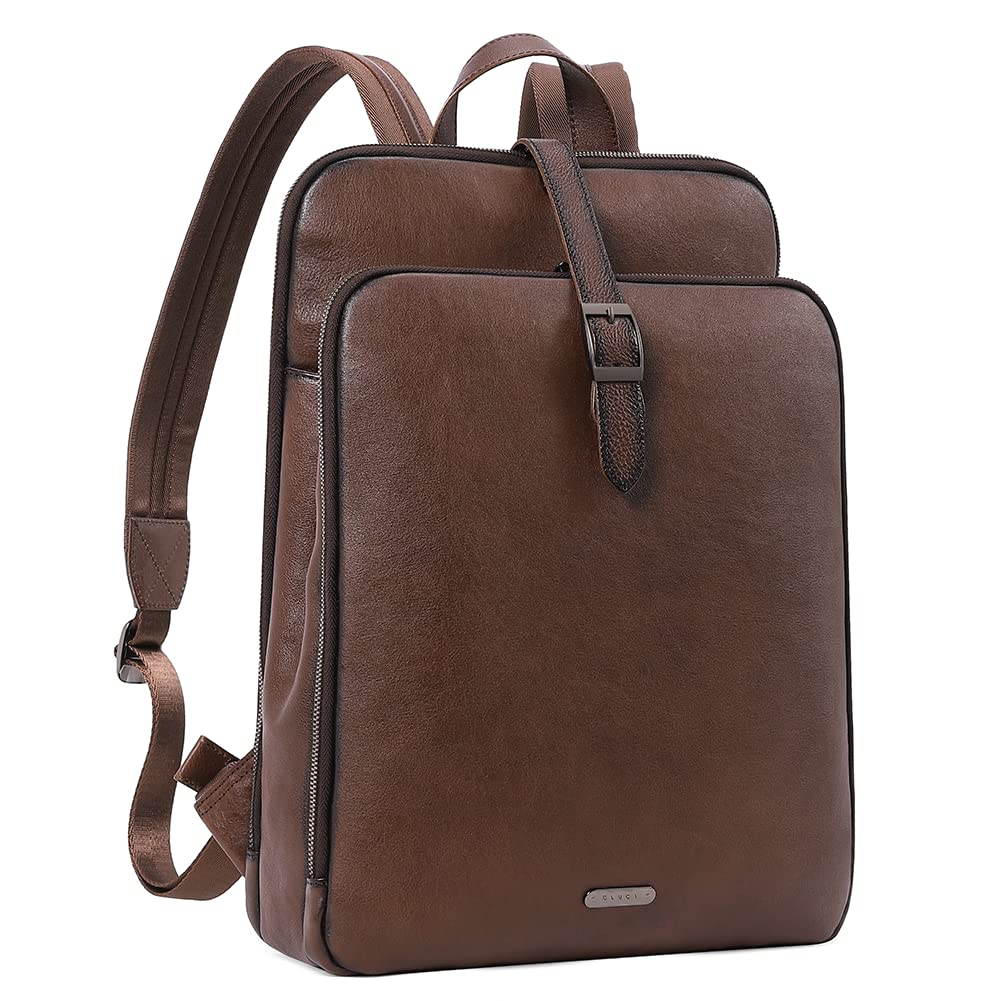 Mochila Cluci De Piel Auténtica Para Mujer, 15,6 Pulgadas, Color Café - Venta Internacional.