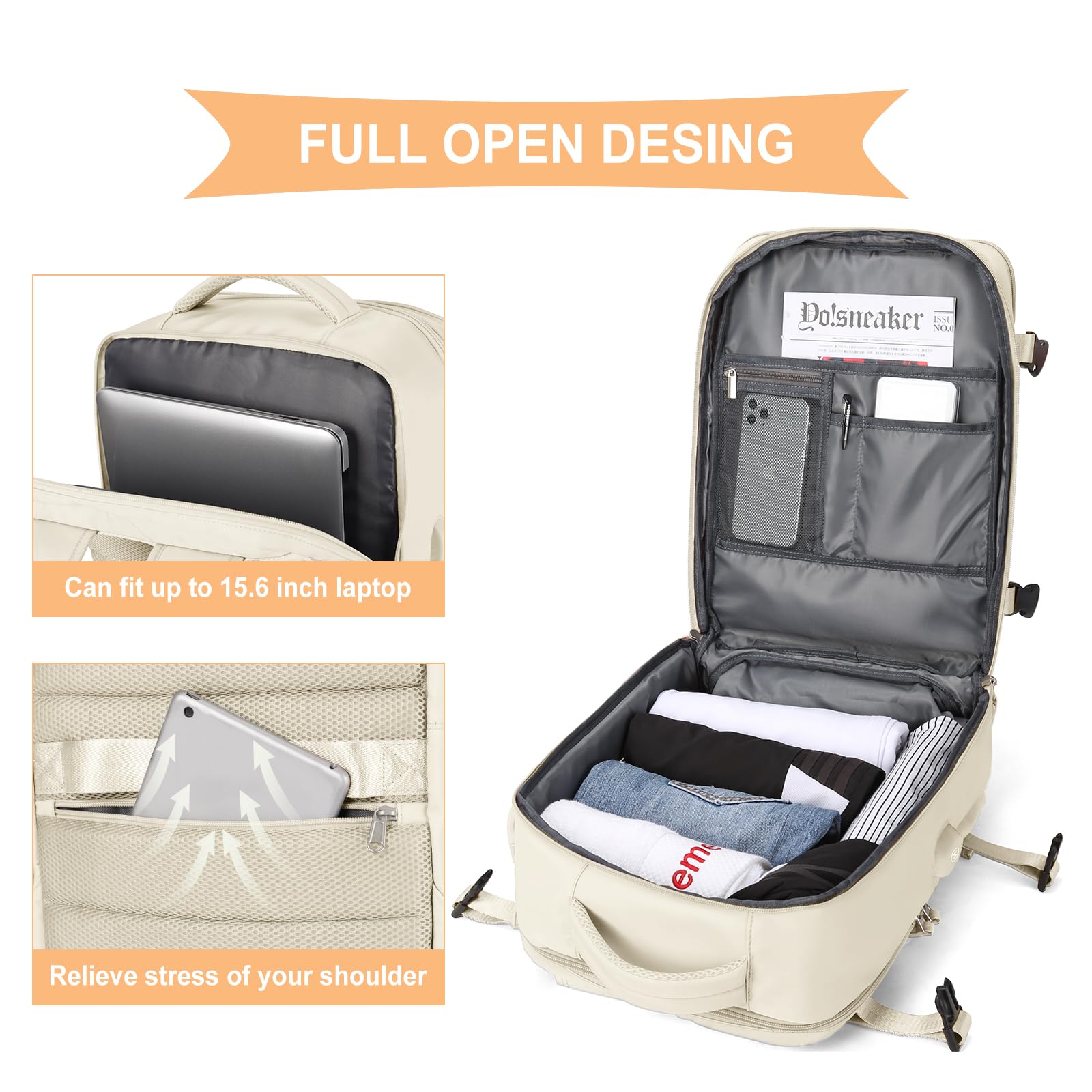 Foto 4 pulgar | Mochila Coowoz Carry On Travel, Impermeable, 1,23 Kg, Color Blanco Roto - Venta Internacional.