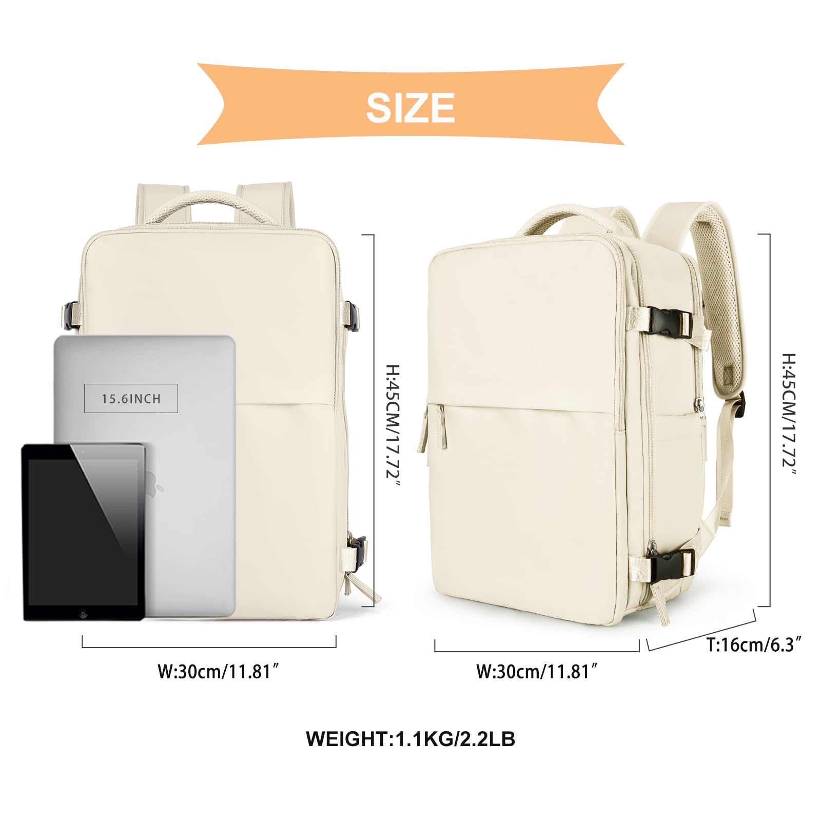 Foto 5 pulgar | Mochila Coowoz Carry On Travel, Impermeable, 1,23 Kg, Color Blanco Roto - Venta Internacional.