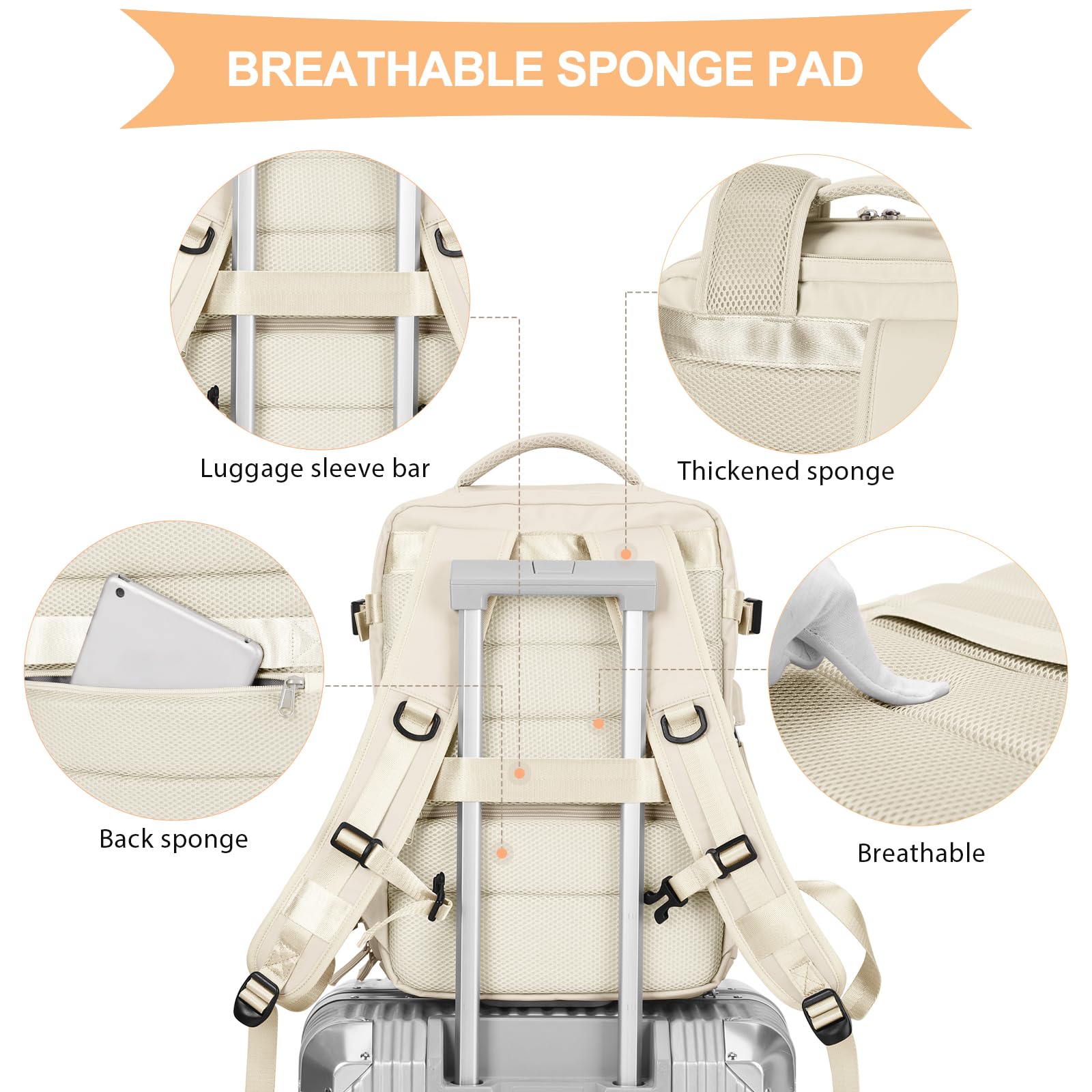 Foto 5 | Mochila Coowoz Carry On Travel, Impermeable, 1,23 Kg, Color Blanco Roto - Venta Internacional.