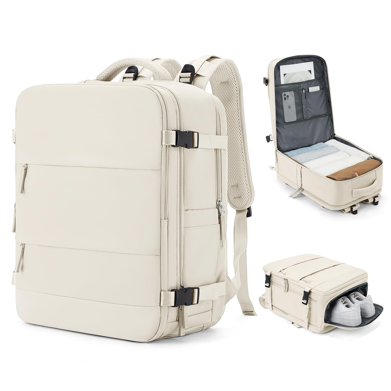 Mochila De Viaje Coowoz Large Carry On Impermeable Beige - Venta Internacional. $1,726