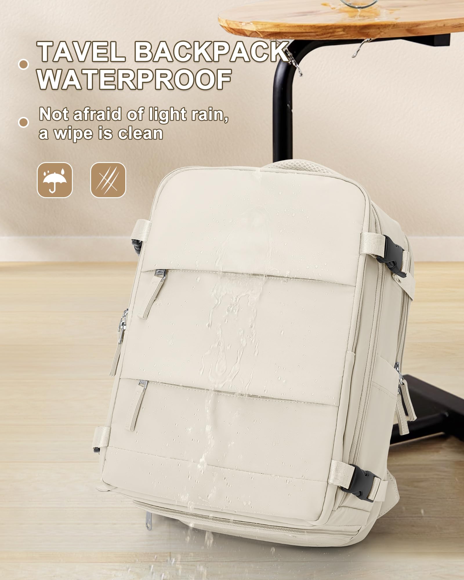 Foto 6 pulgar | Mochila De Viaje Coowoz Large Carry On Impermeable Beige - Venta Internacional.