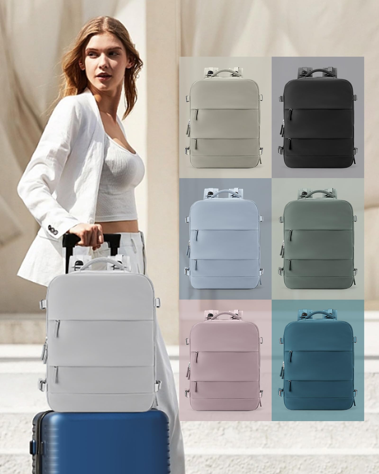 Foto 7 pulgar | Mochila De Viaje Coowoz Large Carry On Impermeable Gris - Venta Internacional.