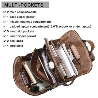 Foto 3 | Mochila Cluci Para Portátil De Piel Auténtica 15.6 Pulgadas, Color Marrón Oscuro, Para Mujer - Venta Internacional.
