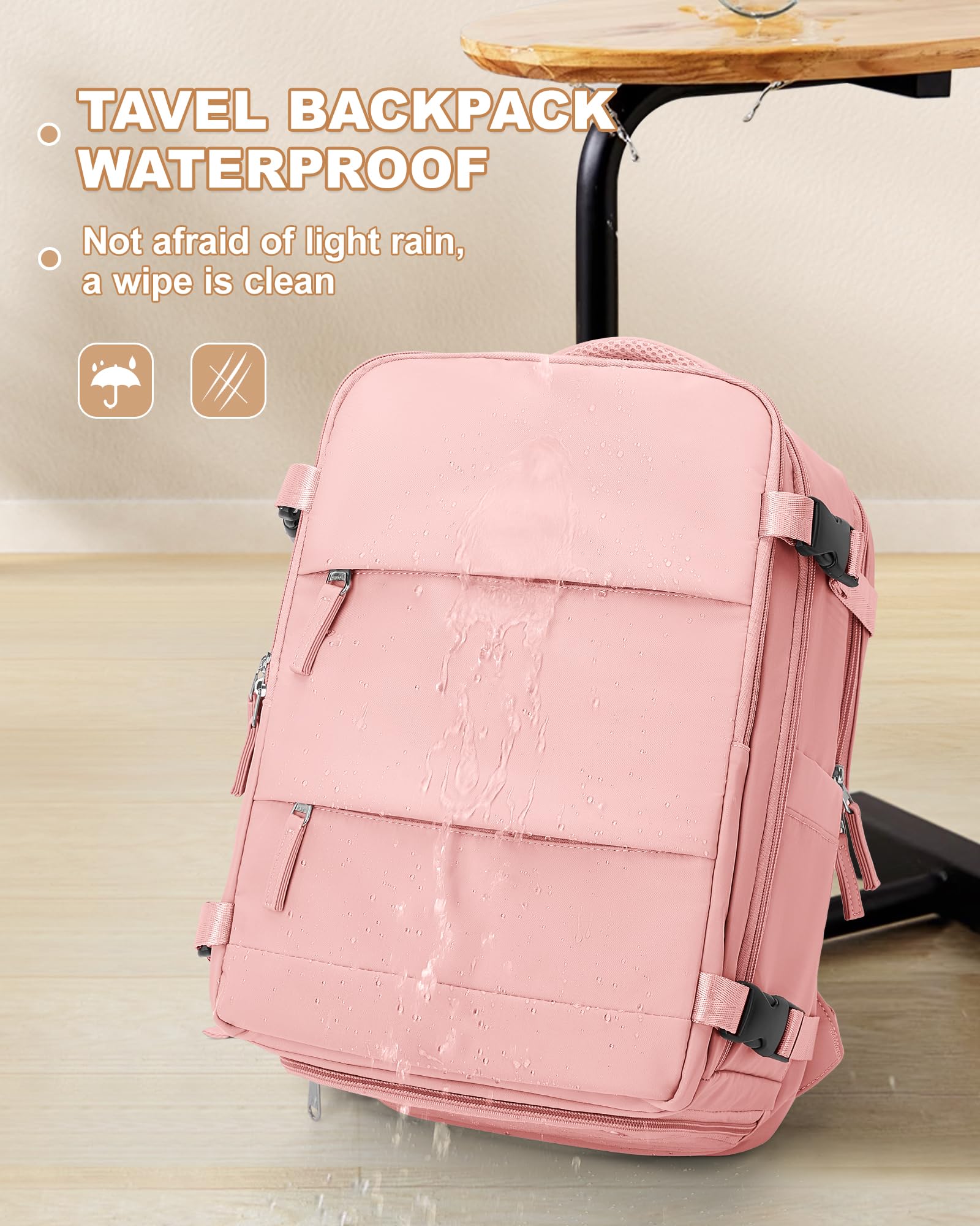 Foto 6 pulgar | Mochila De Viaje Coowoz Large Carry On Waterproof Rosa - Venta Internacional.