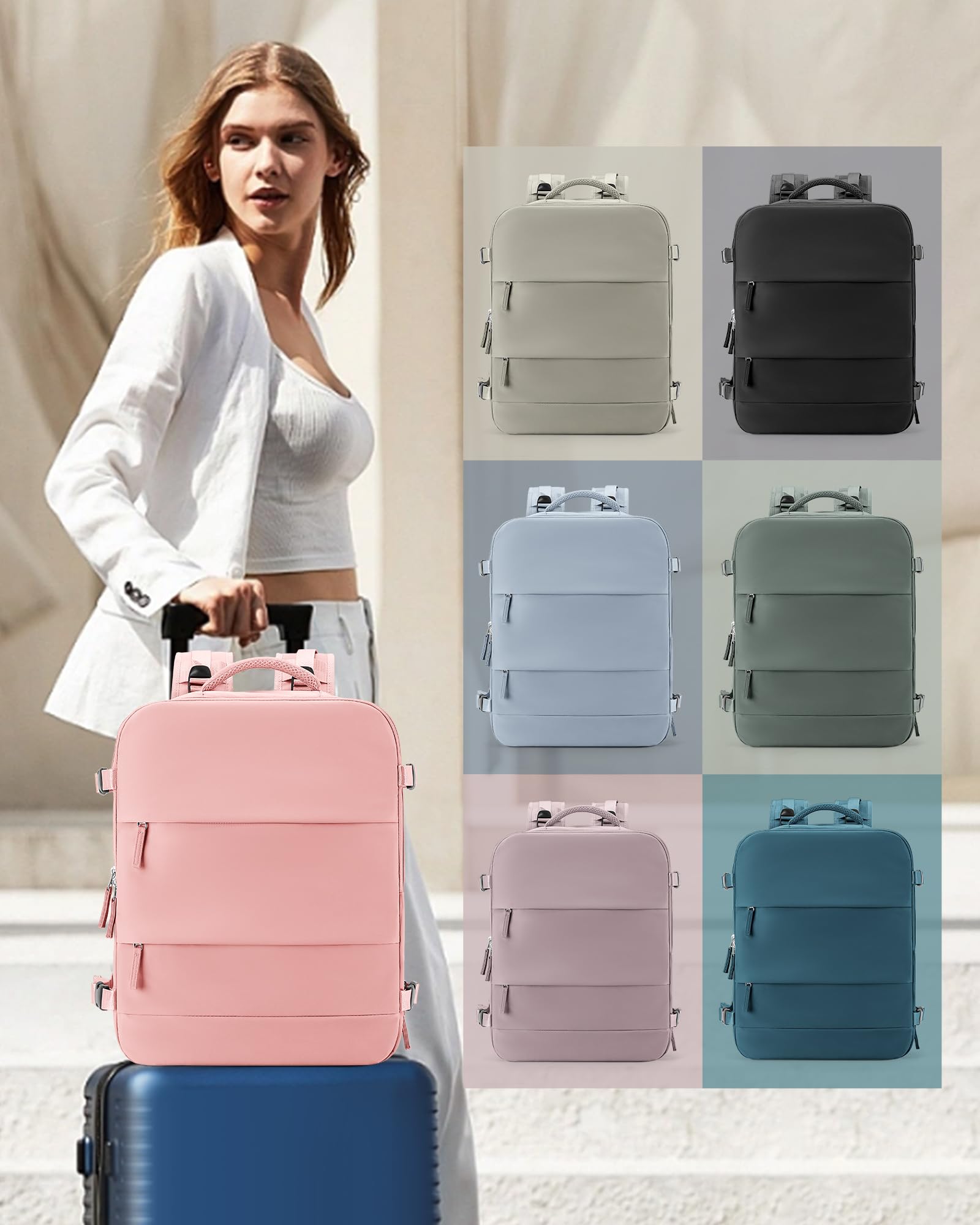 Foto 6 | Mochila De Viaje Coowoz Large Carry On Waterproof Rosa - Venta Internacional.