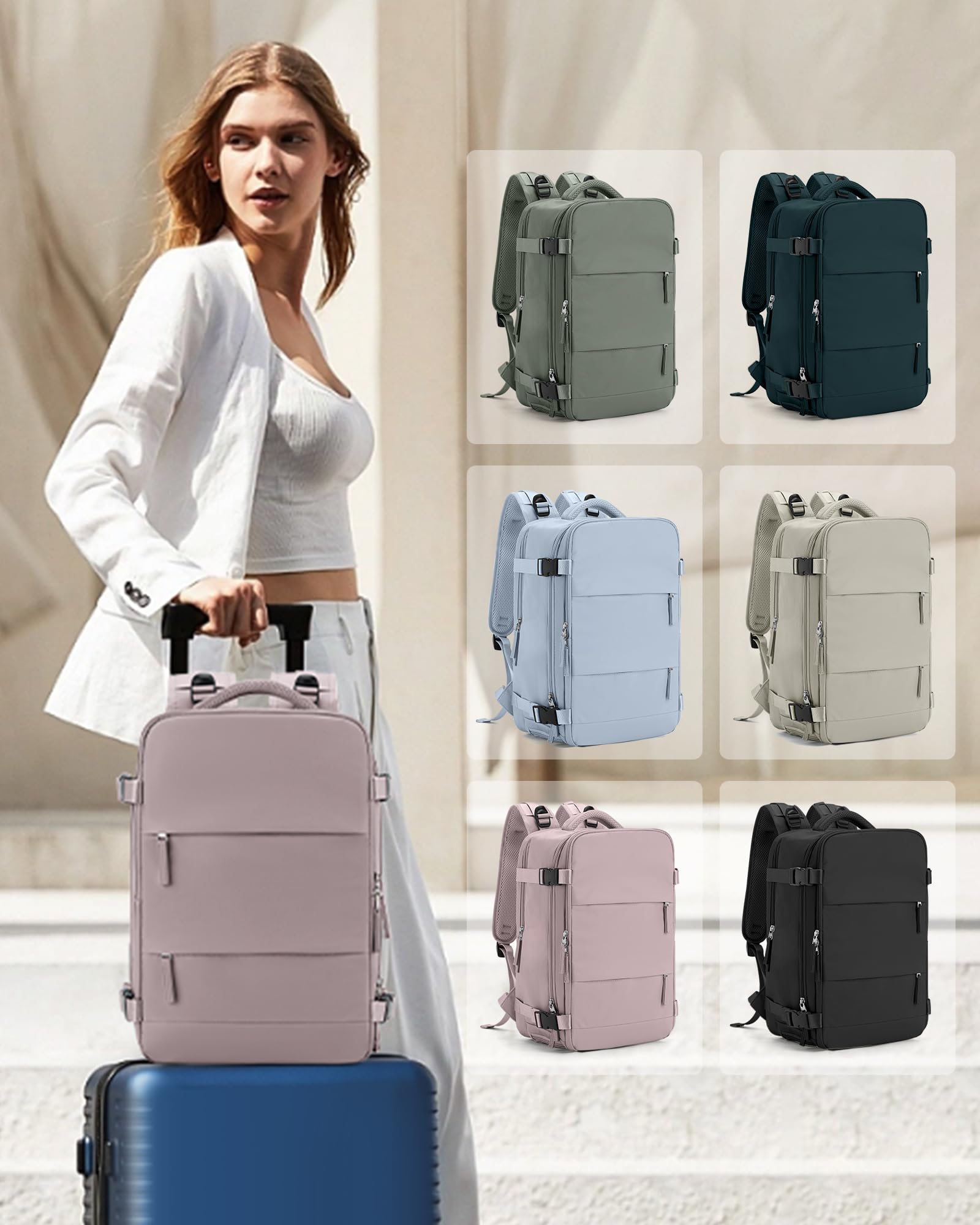 Foto 2 | Mochila De Viaje Coowoz Carry On Para Mujer Y Hombre Lotus Pink - Venta Internacional.
