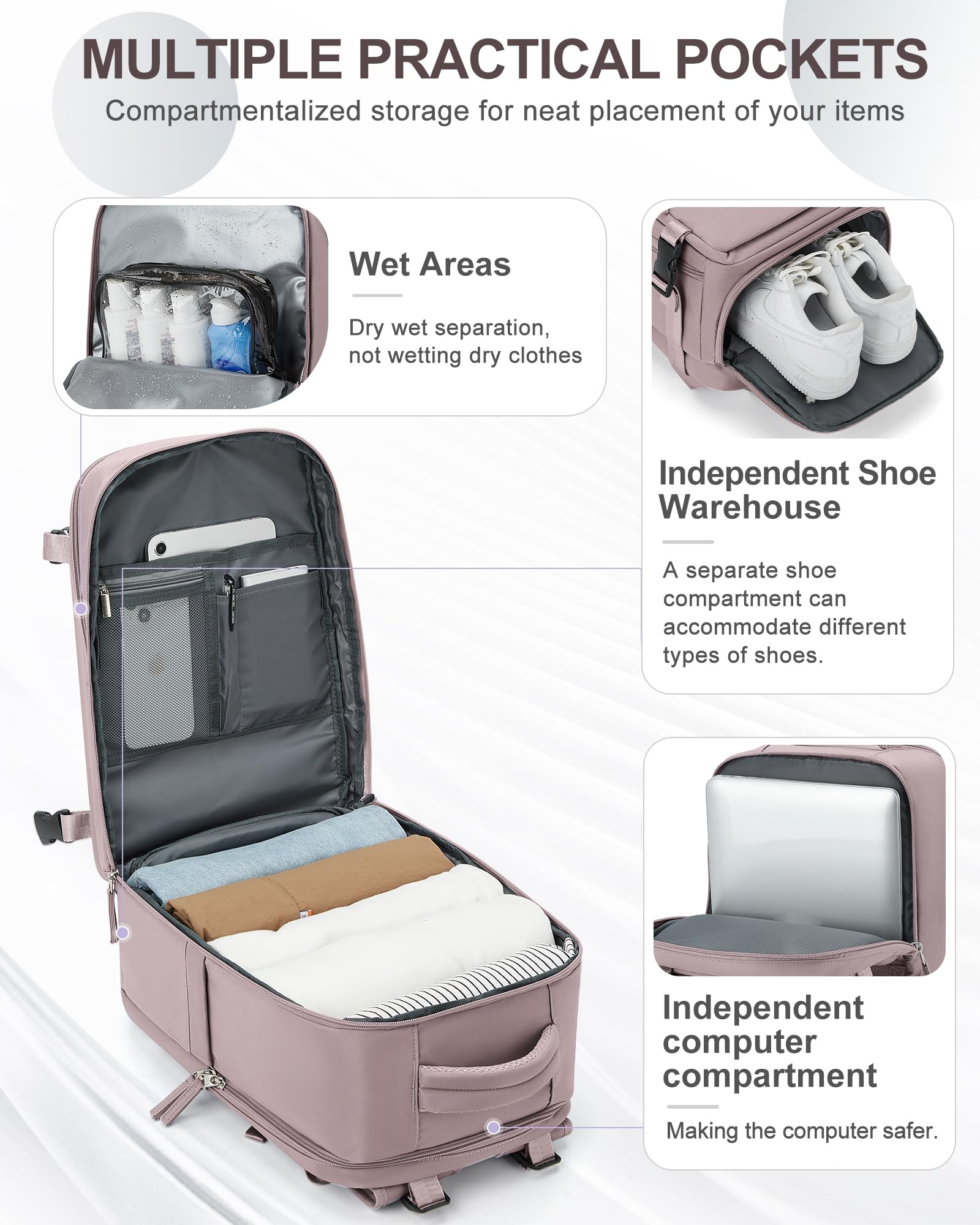 Foto 4 pulgar | Mochila De Viaje Coowoz Carry On Para Mujer Y Hombre Lotus Pink - Venta Internacional.