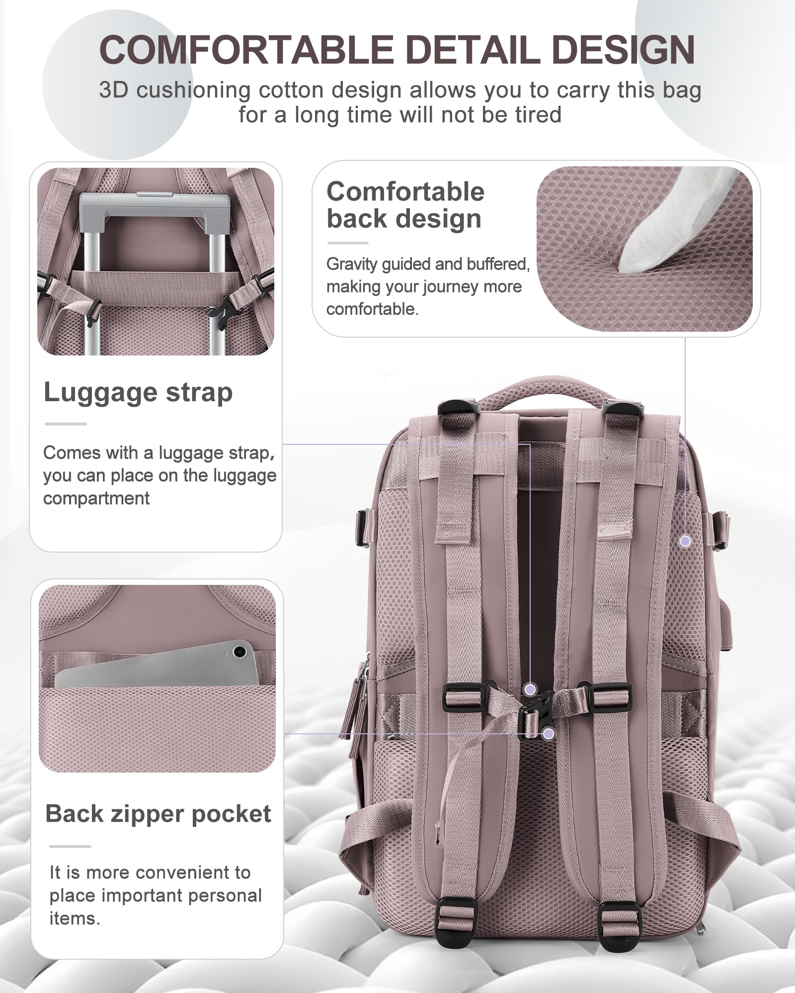 Foto 5 pulgar | Mochila De Viaje Coowoz Carry On Para Mujer Y Hombre Lotus Pink - Venta Internacional.