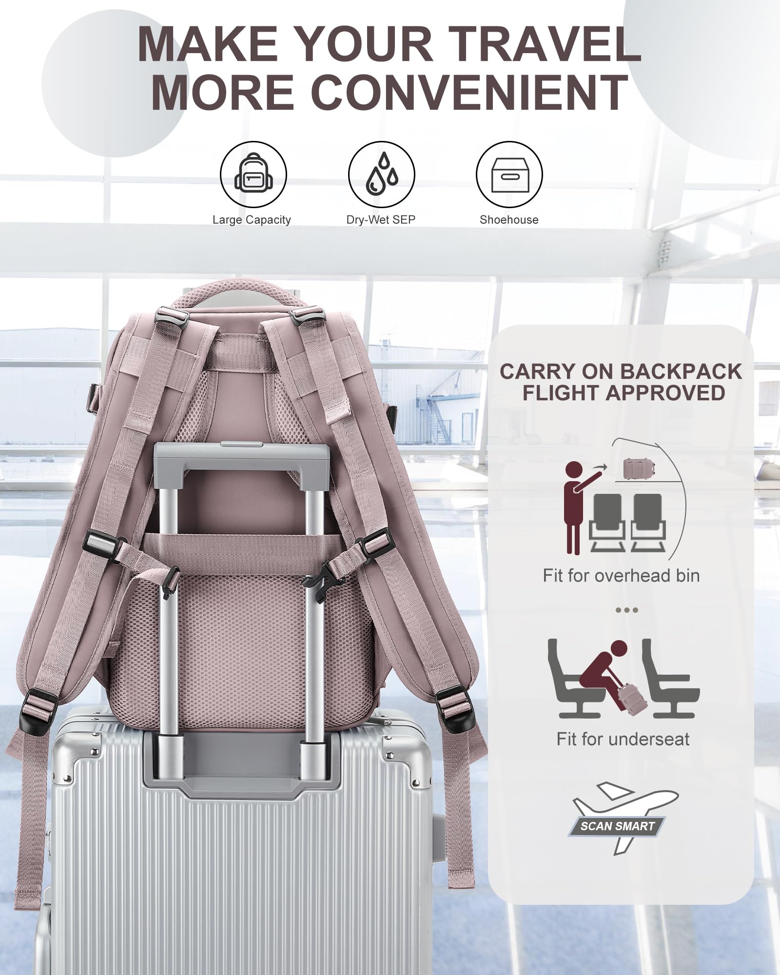 Foto 6 pulgar | Mochila De Viaje Coowoz Carry On Para Mujer Y Hombre Lotus Pink - Venta Internacional.
