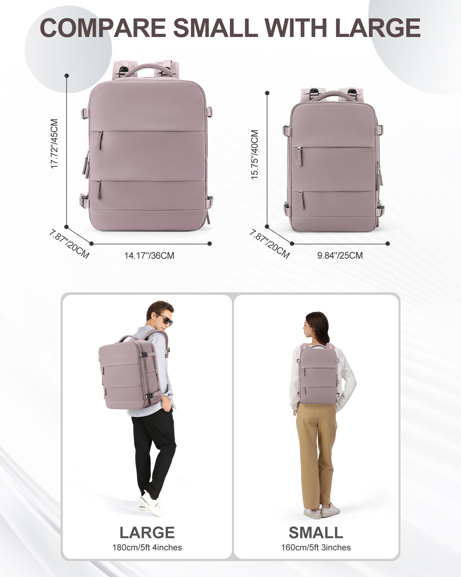 Foto 7 pulgar | Mochila De Viaje Coowoz Carry On Para Mujer Y Hombre Lotus Pink - Venta Internacional.