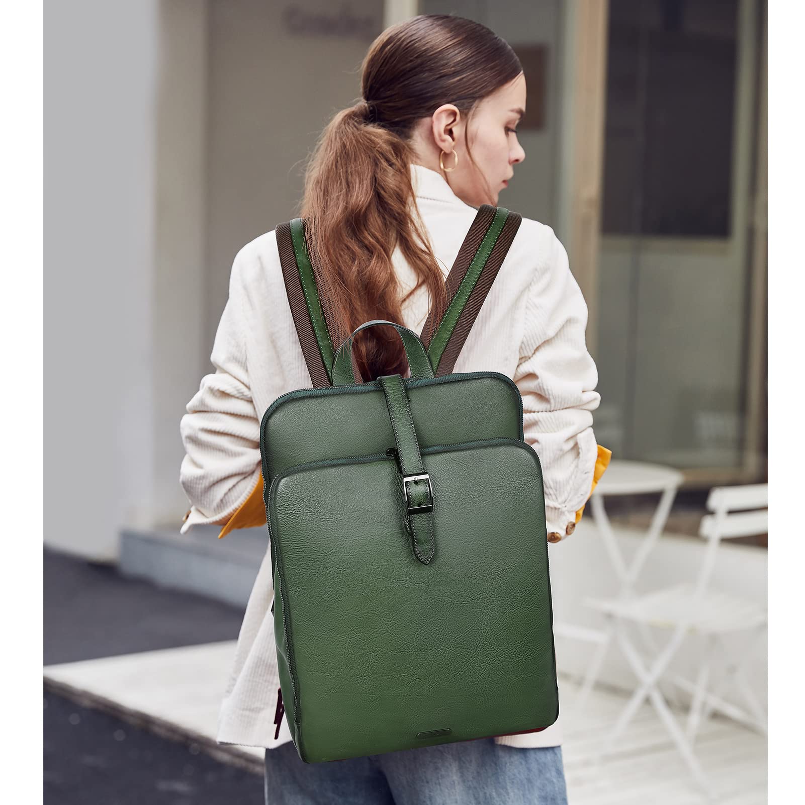 Foto 2 | Mochila Cluci Para Portátil Vintage De Piel Auténtica 15.6 Pulgadas Para Mujer - Venta Internacional.