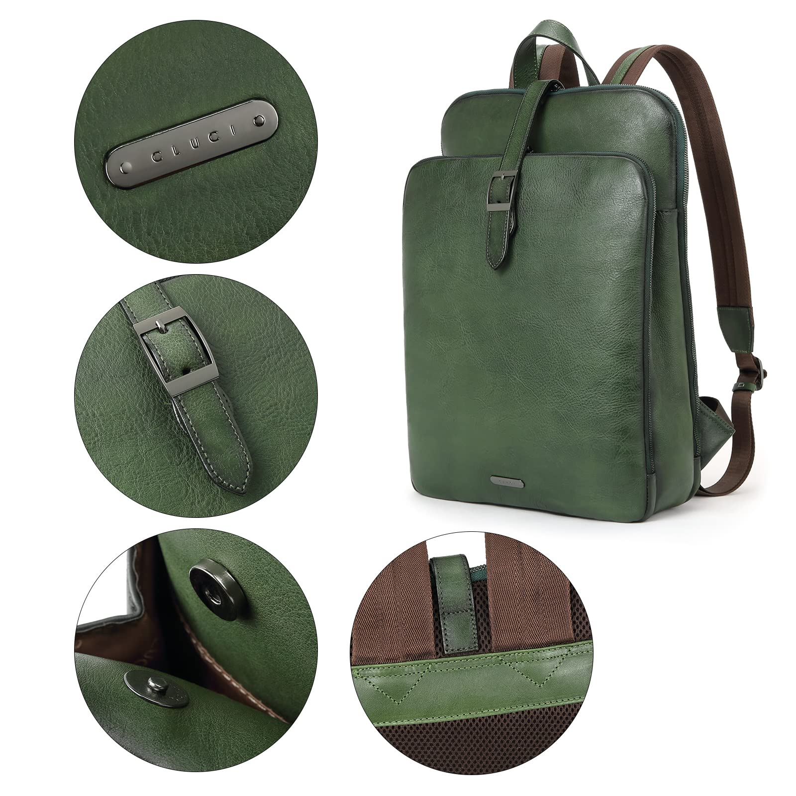 Foto 6 | Mochila Cluci Para Portátil Vintage De Piel Auténtica 15.6 Pulgadas Para Mujer - Venta Internacional.