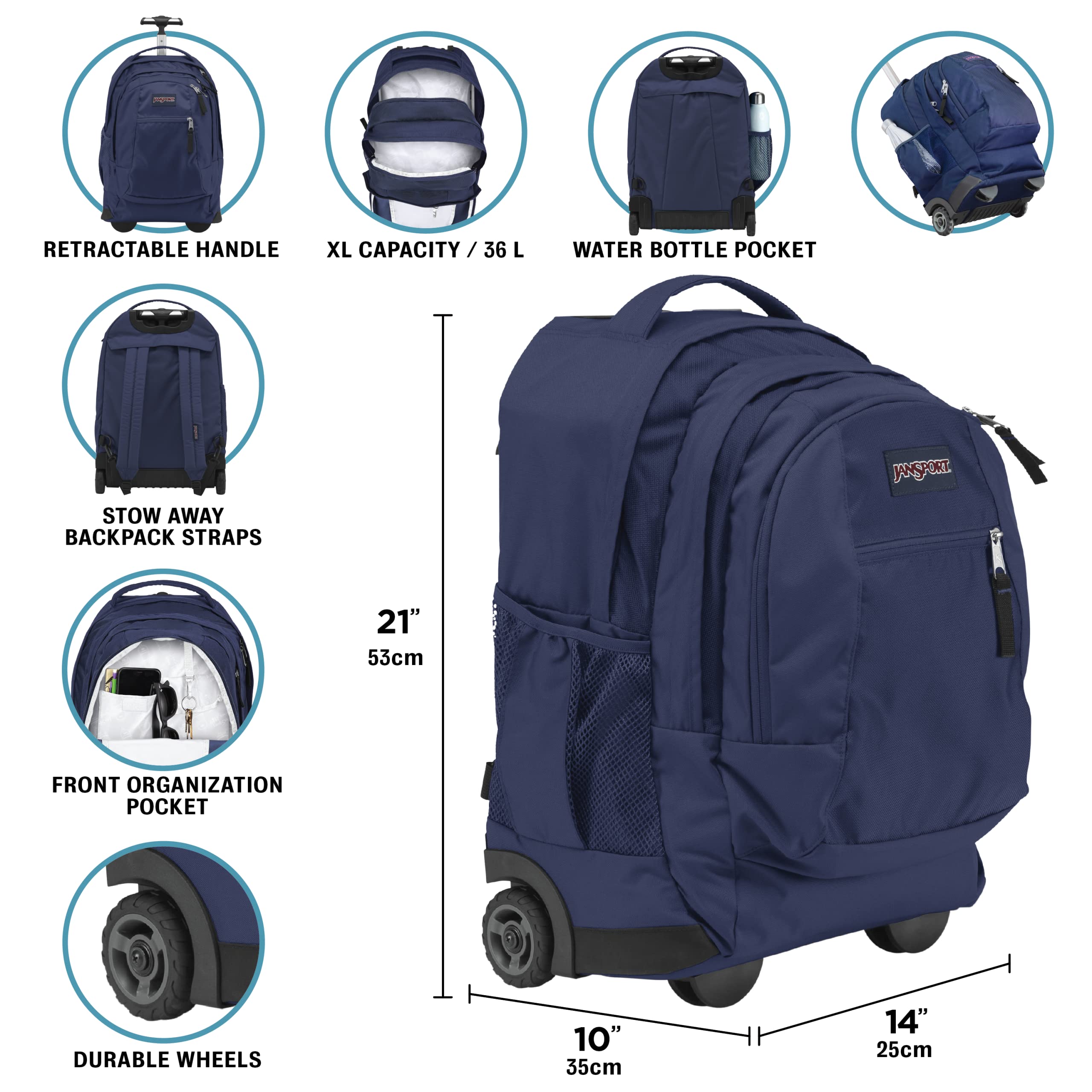 Foto 4 pulgar | Mochila Con Ruedas Jansport Driver, Bolsa De Viaje Con 8 Ruedas, Azul - Venta Internacional.