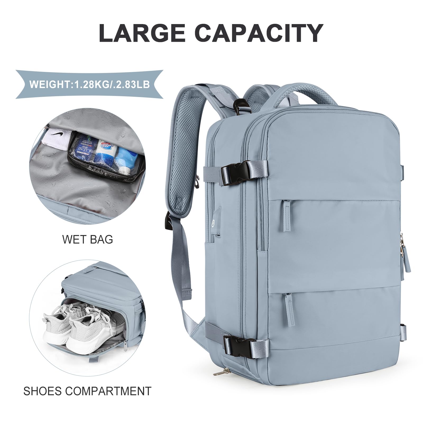 Foto 4 pulgar | Mochila de Viaje Coowoz Large-l Impermeable Gris Unisex - Venta Internacional