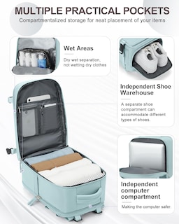 Foto 4 | Mochila de Viaje Coowoz Carry On Impermeable Azul Unisex - Venta Internacional