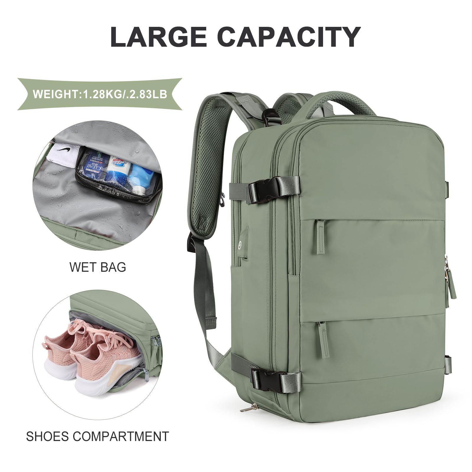 Foto 4 pulgar | Mochila de Viaje Coowoz Grande Impermeable Gris Unisex - Venta Internacional