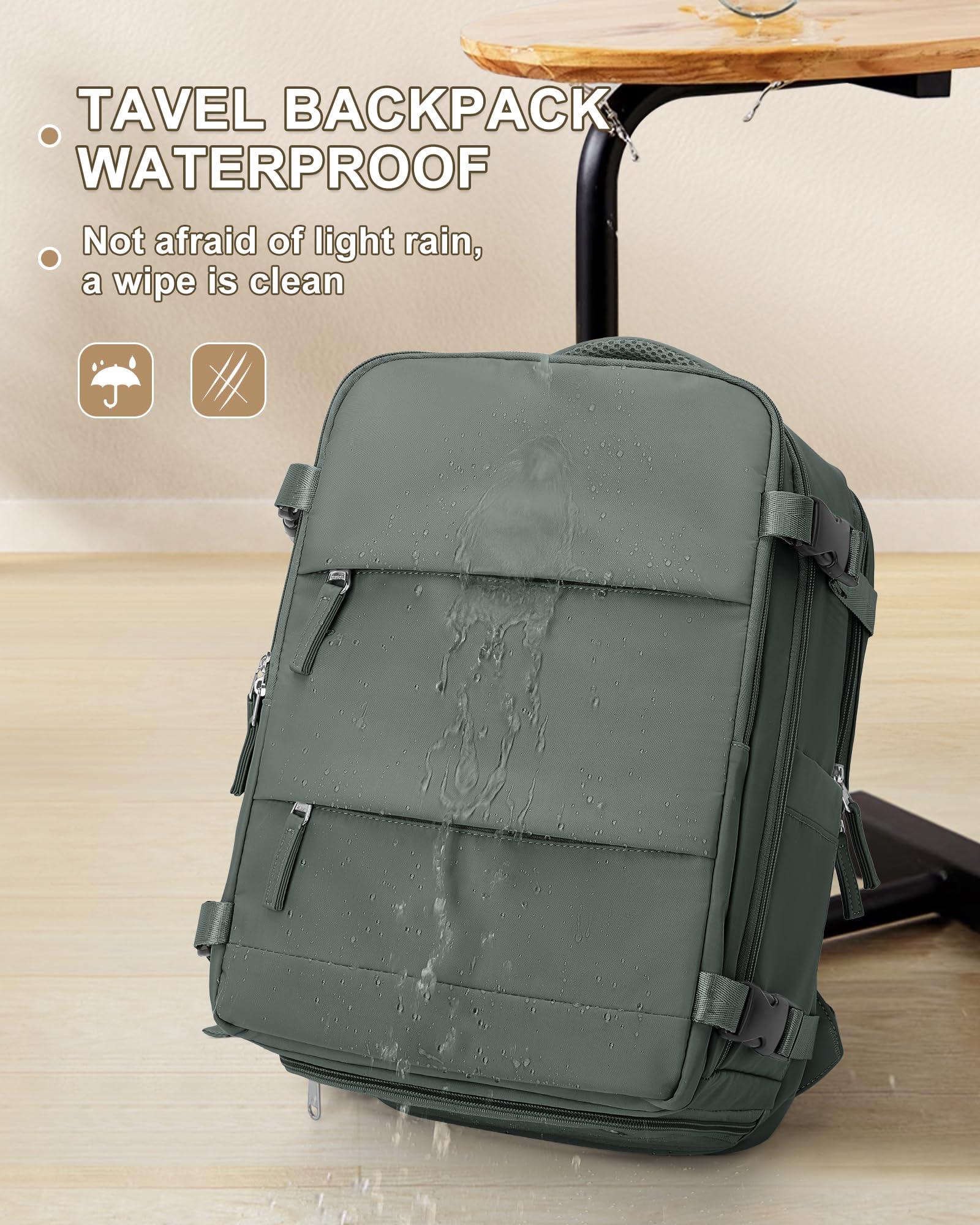 Foto 7 | Mochila de Viaje Coowoz Grande Impermeable Verde Unisex - Venta Internacional