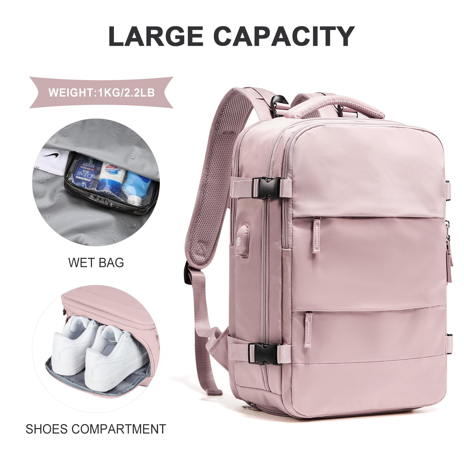 Foto 4 pulgar | Mochila de Viaje Coowoz Large-l Impermeable Rosa Unisex - Venta Internacional