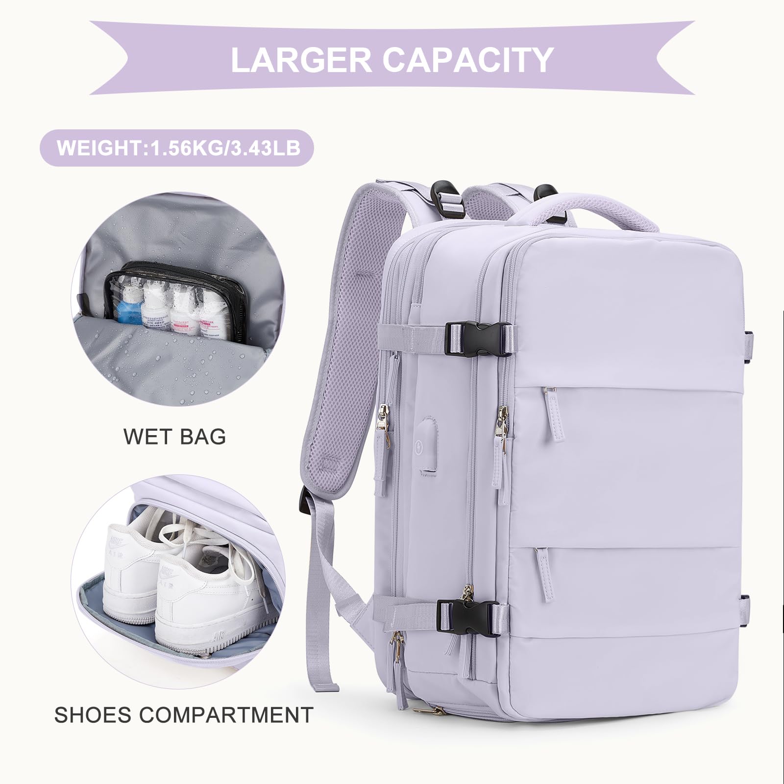 Foto 4 pulgar | Mochila Coowoz de Viaje Grande Impermeable Morada Unisex - Venta Internacional