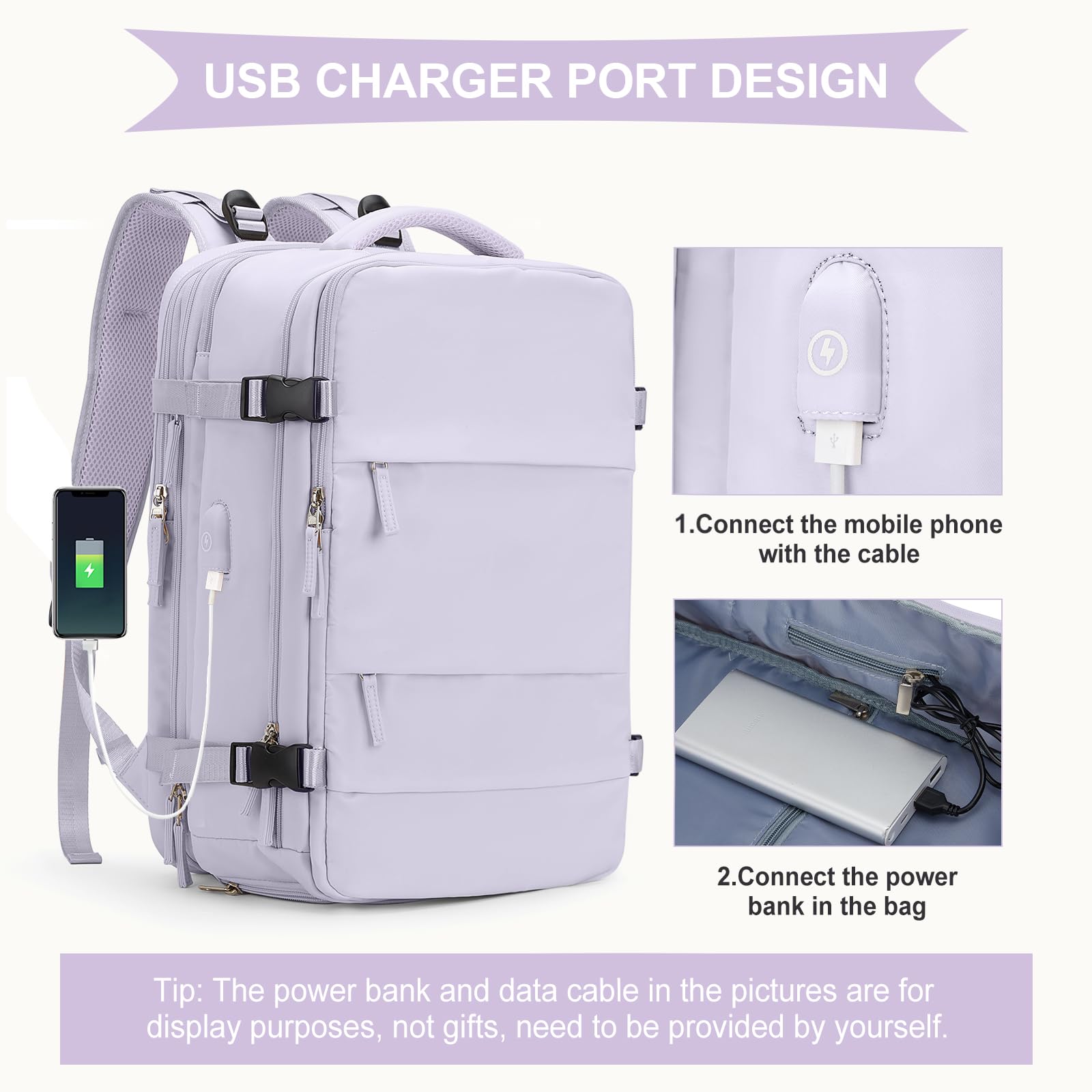 Foto 5 pulgar | Mochila Coowoz de Viaje Grande Impermeable Morada Unisex - Venta Internacional