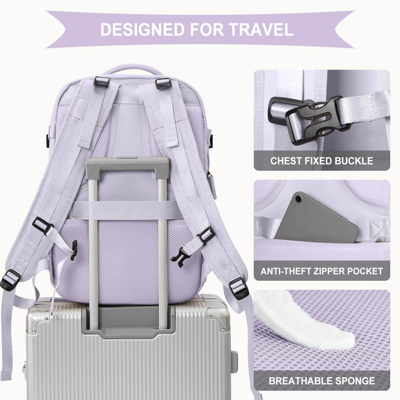 Foto 6 pulgar | Mochila Coowoz de Viaje Grande Impermeable Morada Unisex - Venta Internacional