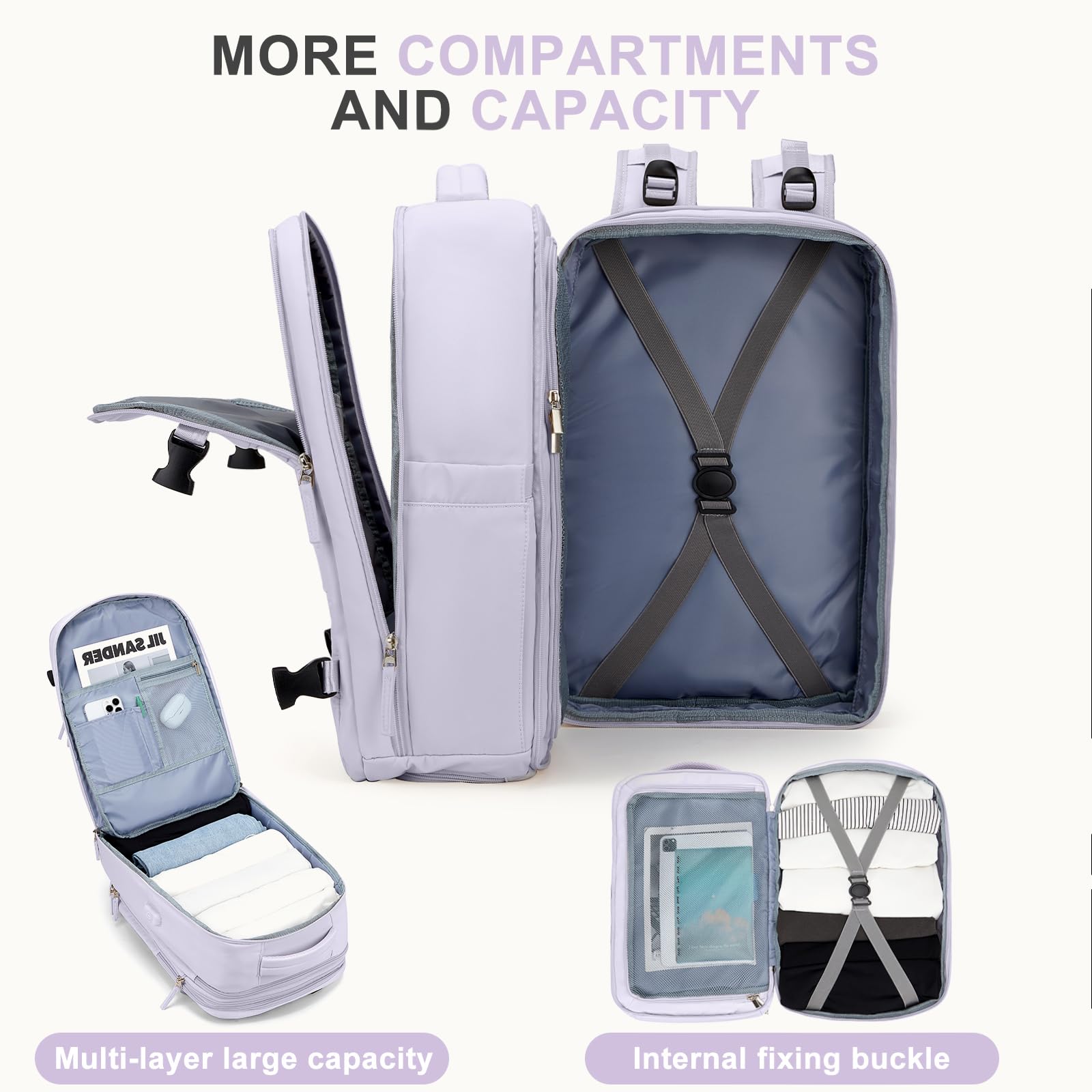 Foto 8 pulgar | Mochila Coowoz de Viaje Grande Impermeable Morada Unisex - Venta Internacional