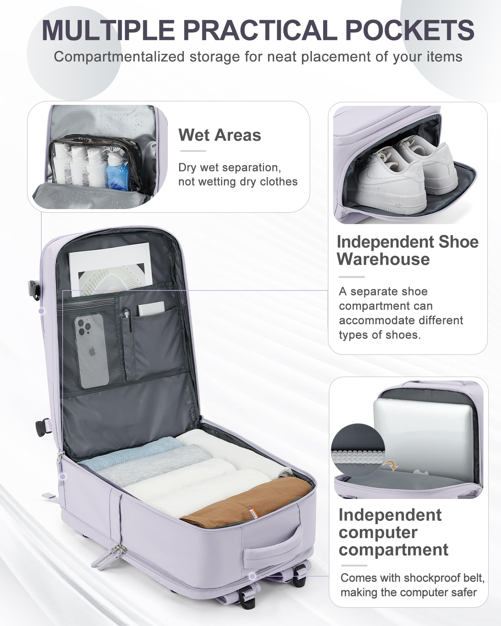 Foto 2 | Mochila de Viaje Coowoz Grande Impermeable Morada Unisex - Venta Internacional
