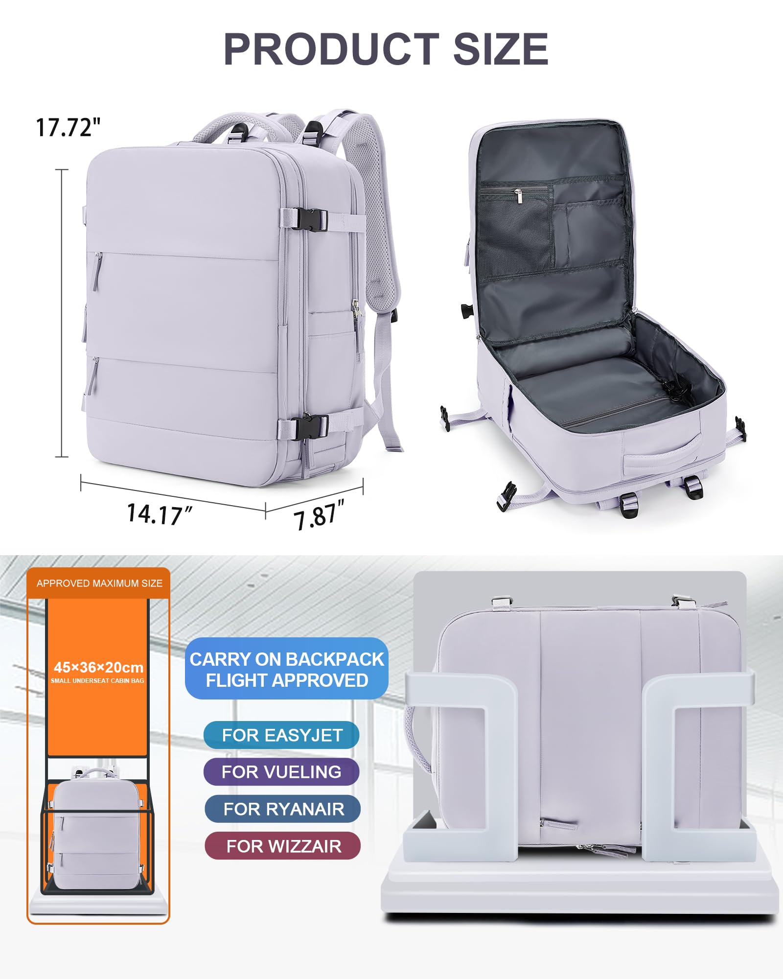 Foto 4 | Mochila de Viaje Coowoz Grande Impermeable Morada Unisex - Venta Internacional