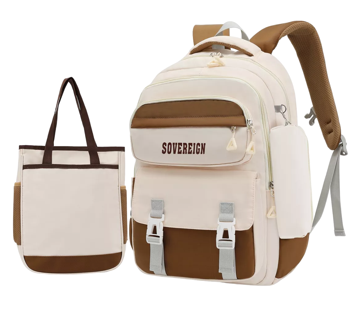 Mochila Escolar Set de 3 Piezas Beige