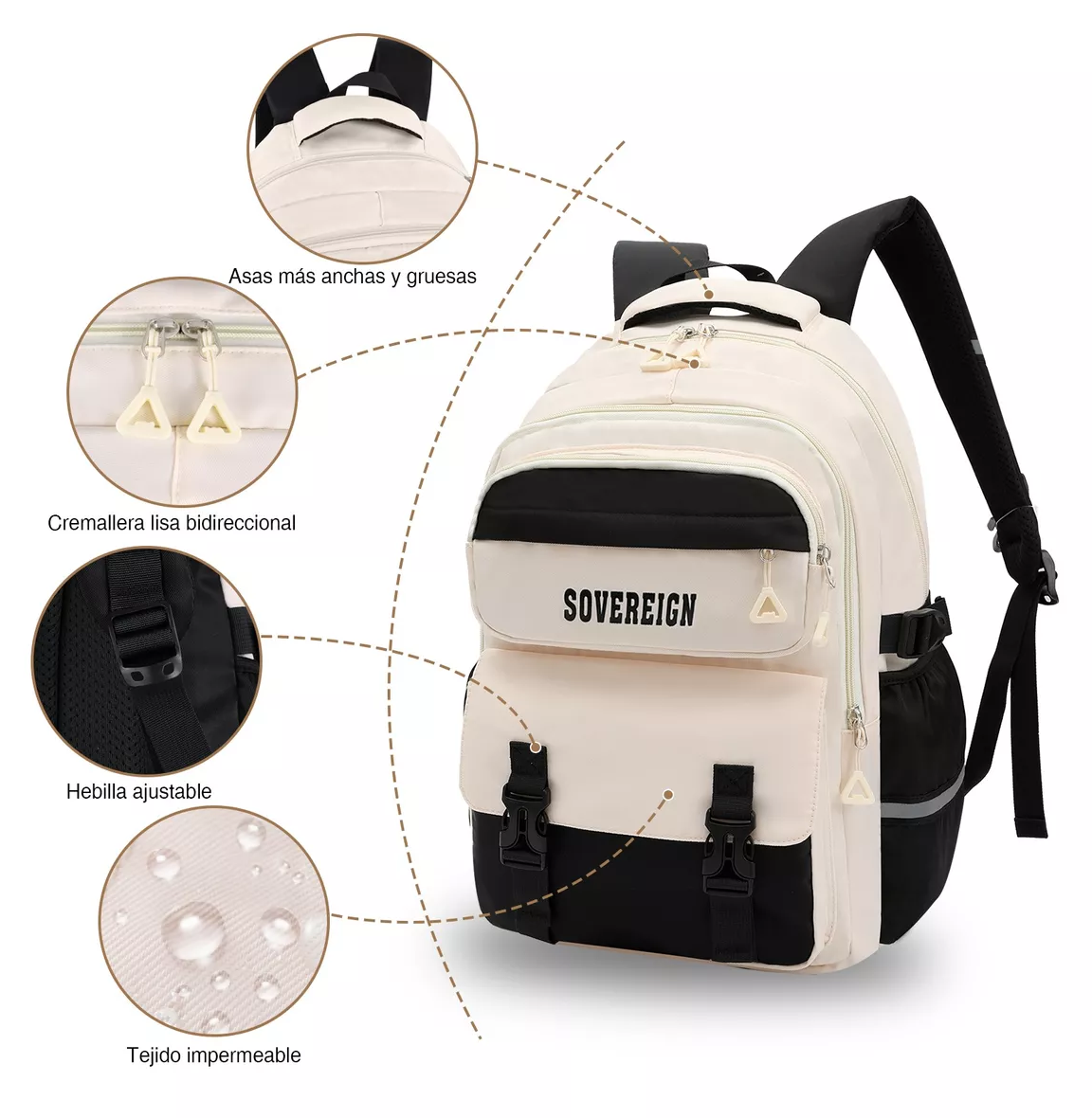 Foto 4 | Mochila Escolar Set de 3 Piezas Beige