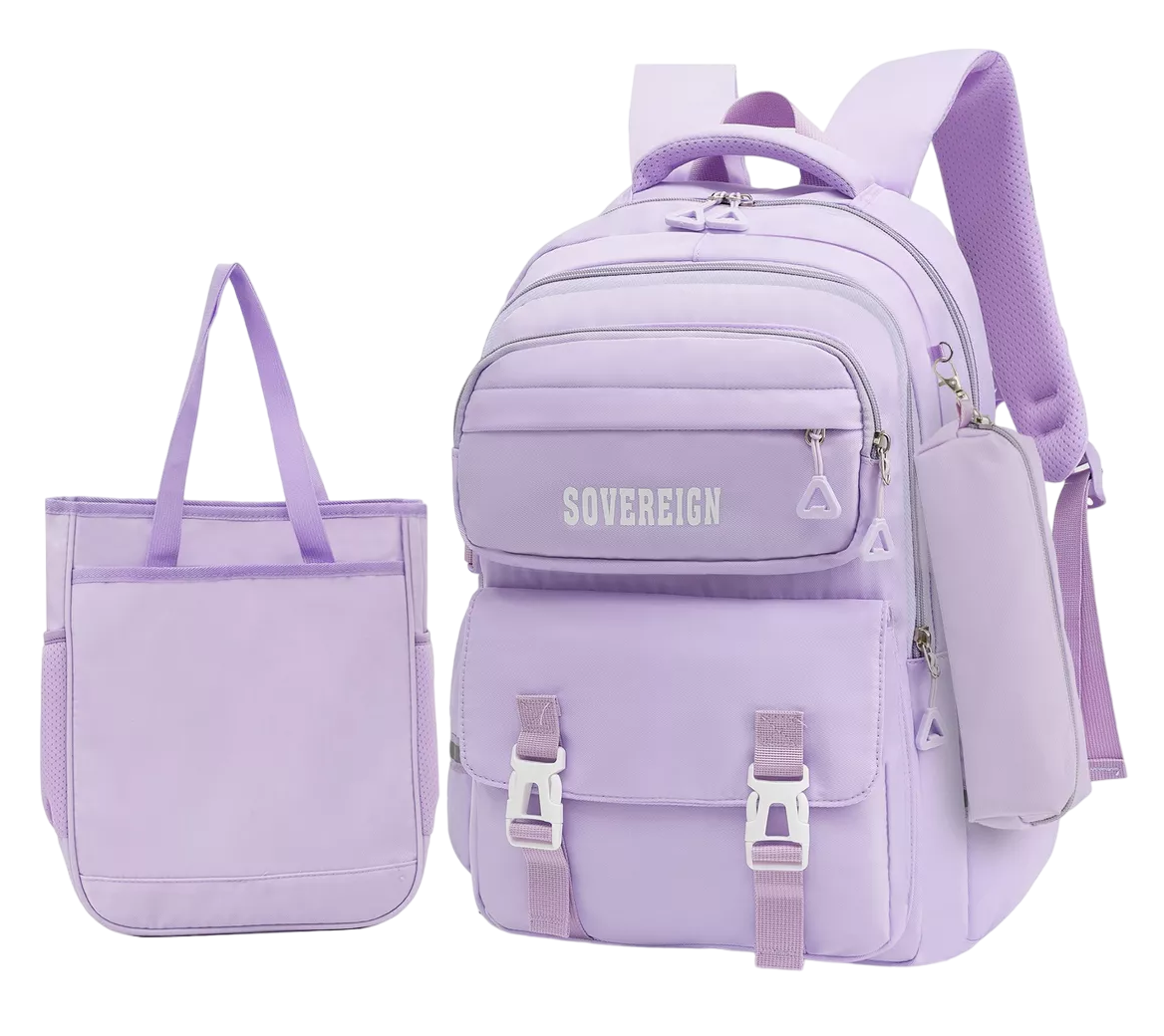 Mochila Escolar Set de 3 Piezas Morado