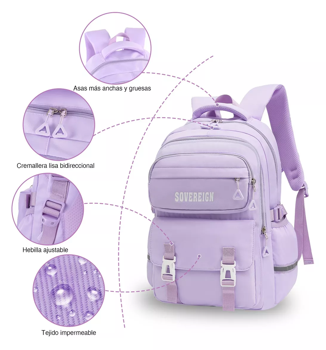 Foto 4 | Mochila Escolar Set de 3 Piezas Morado