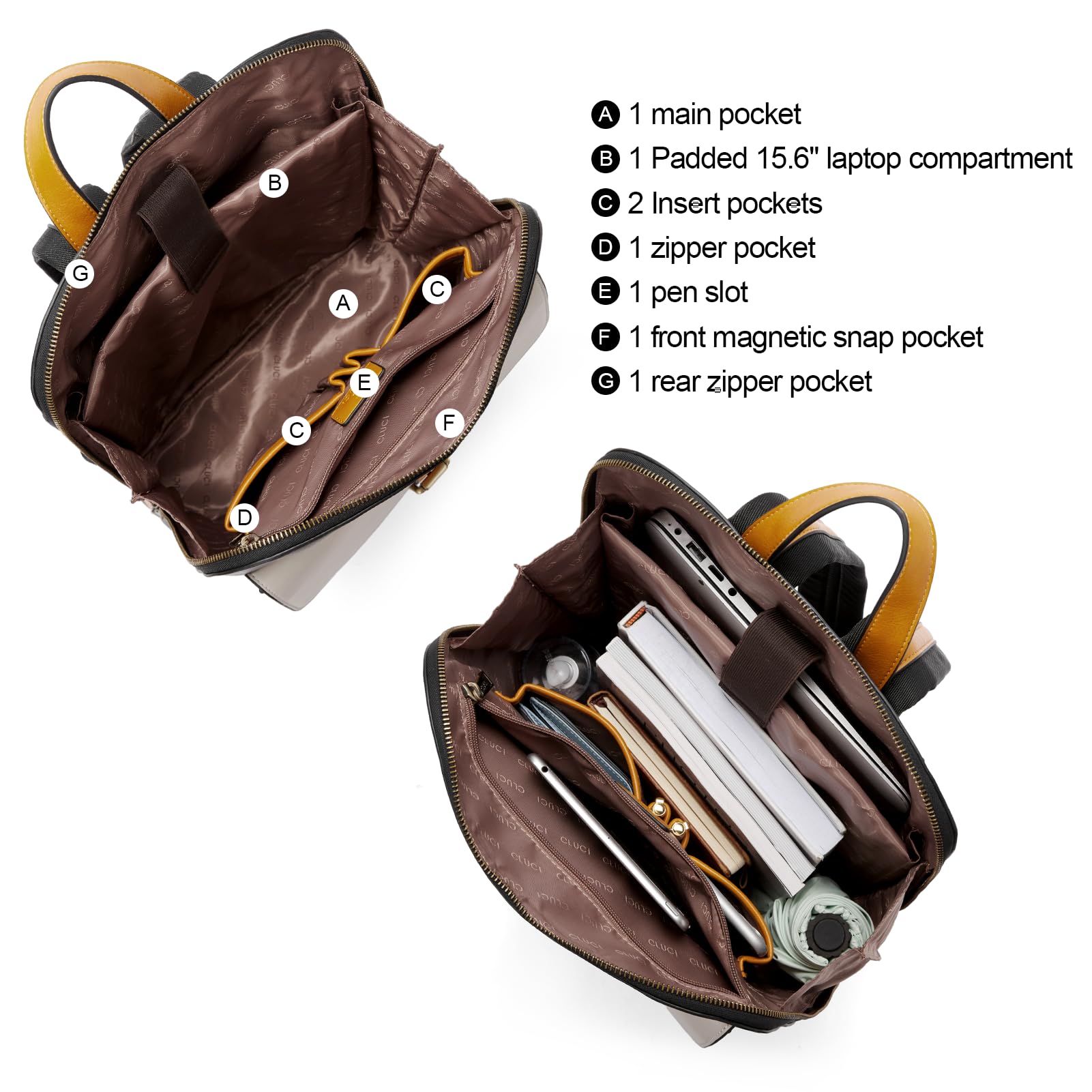 Foto 5 pulgar | Mochila Para Portátil Cluci Leather 15.6'' Para Mujer En Blanco Y Negro - Venta Internacional.