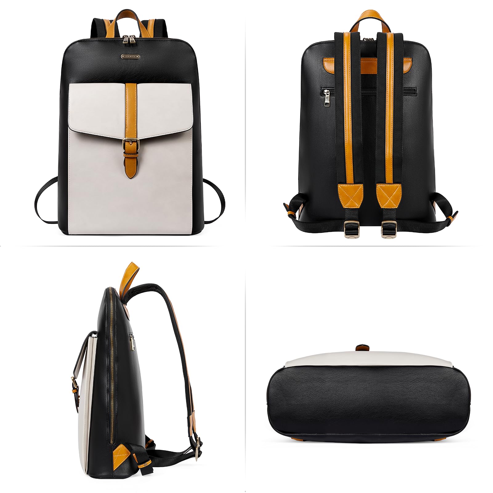 Foto 7 pulgar | Mochila Para Portátil Cluci Leather 15.6'' Para Mujer En Blanco Y Negro - Venta Internacional.