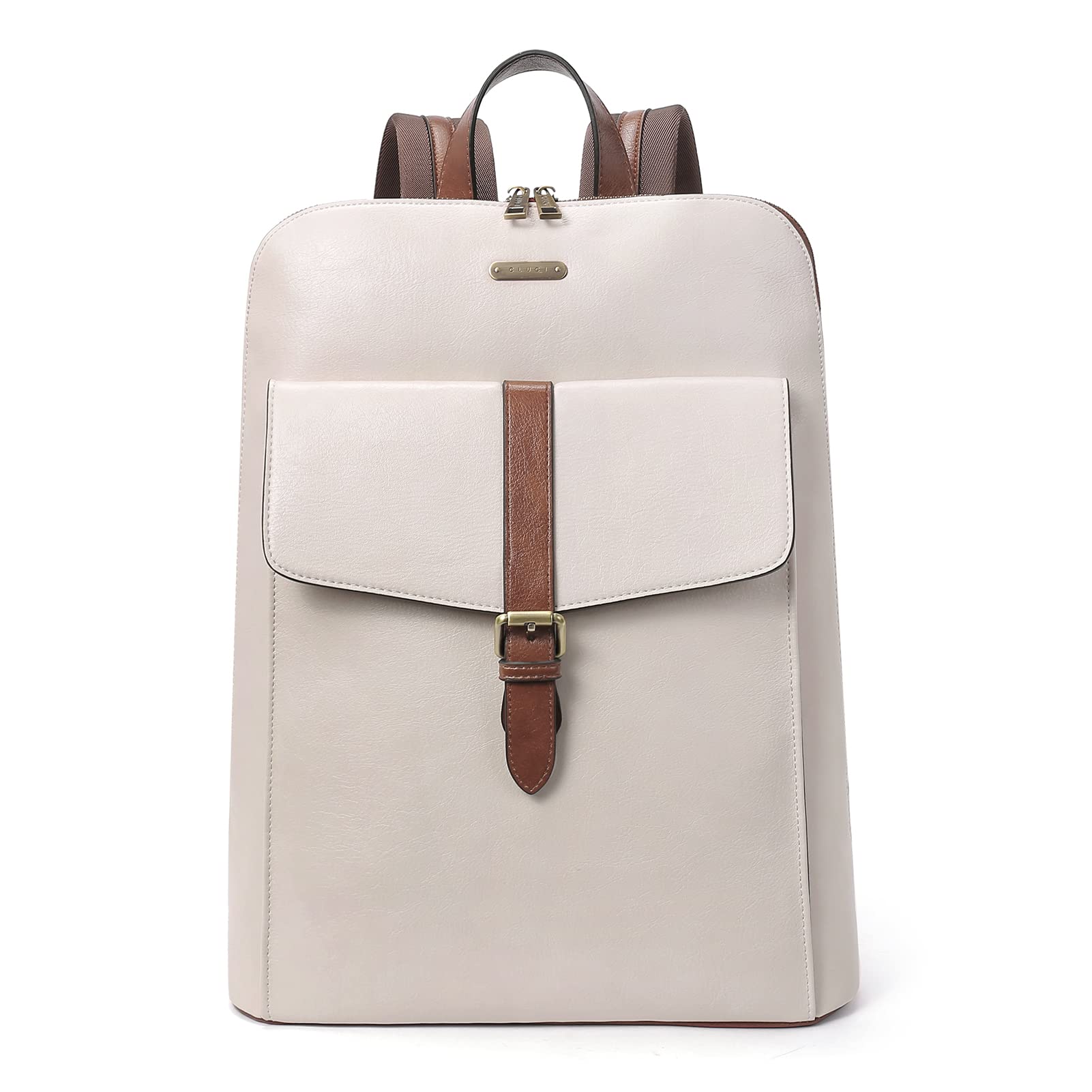 Foto 2 pulgar | Mochila Para Portátil Cluci Leather Para Mujer 15.6 Pulgadas, Color Blanquecino - Venta Internacional.