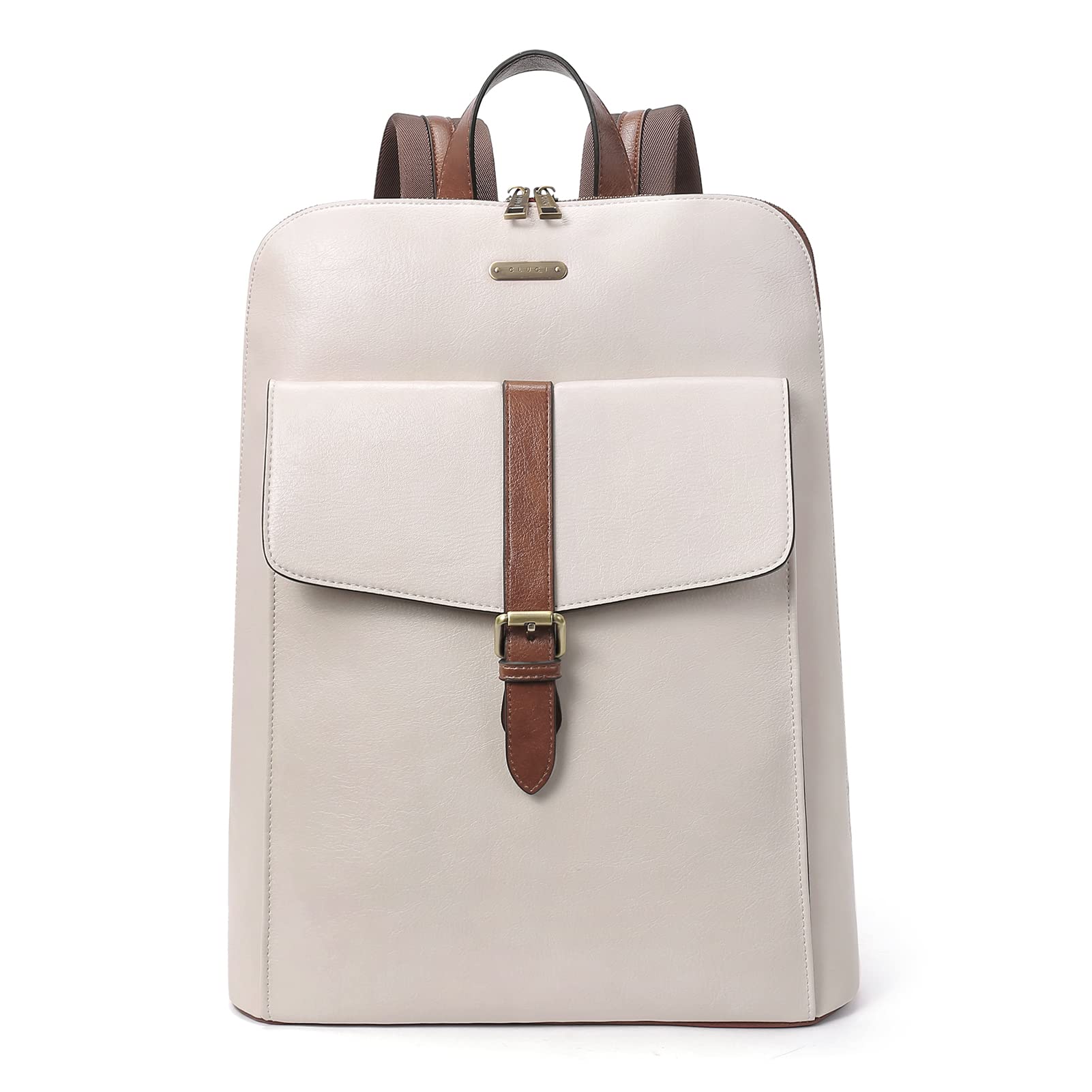 Mochila Para Portátil Cluci Leather Para Mujer 15.6 Pulgadas, Color Blanquecino - Venta Internacional.