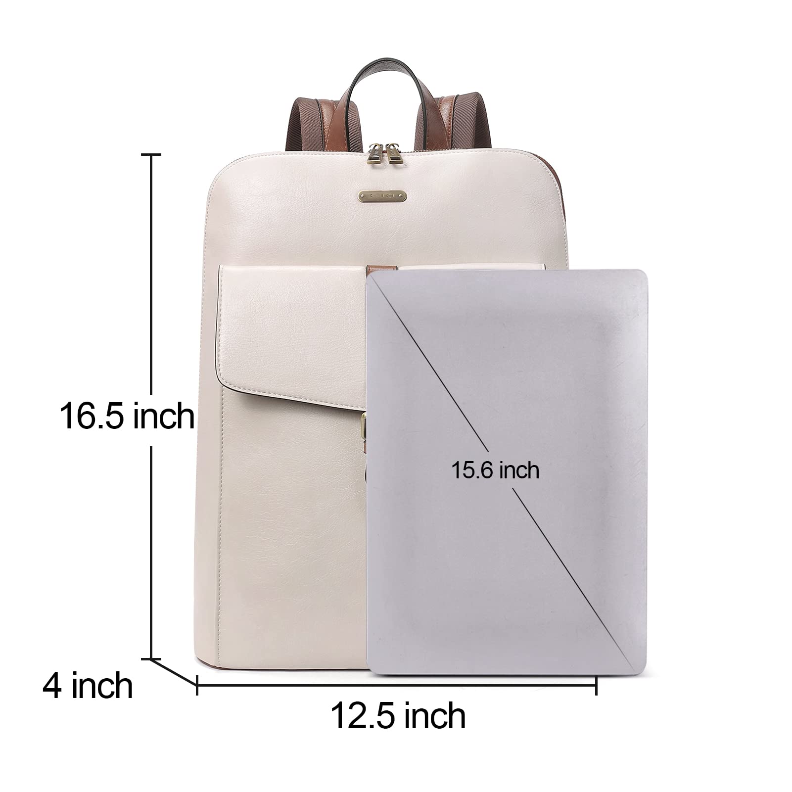Foto 4 pulgar | Mochila Para Portátil Cluci Leather Para Mujer 15.6 Pulgadas, Color Blanquecino - Venta Internacional.